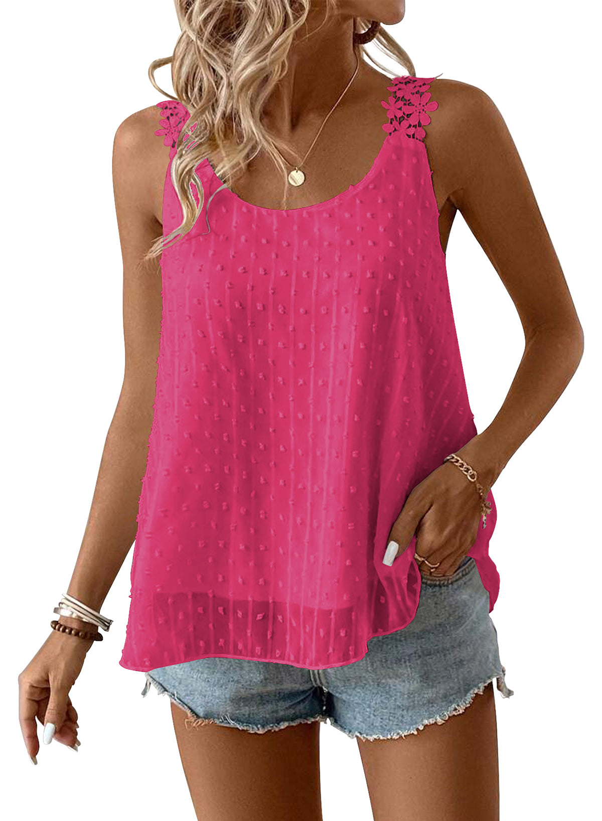 Womens Tank Tops Flowy Sleeveless Summer Boho Tank Top Lace Camisole Shirts