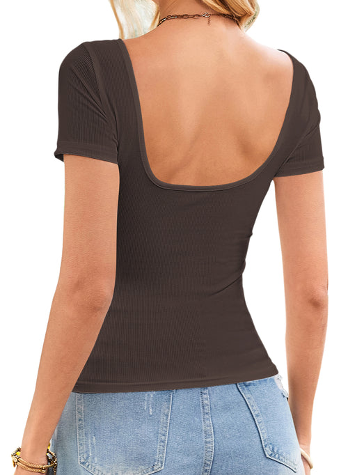 Shirts for Women Sexy Backless Striped Tops Going Out T-Shirt Y2K Crop Womens