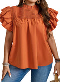 Womens Summer Tops Plus Size Ruffle Sleeve Blouses Dressy Casual Mock Neck