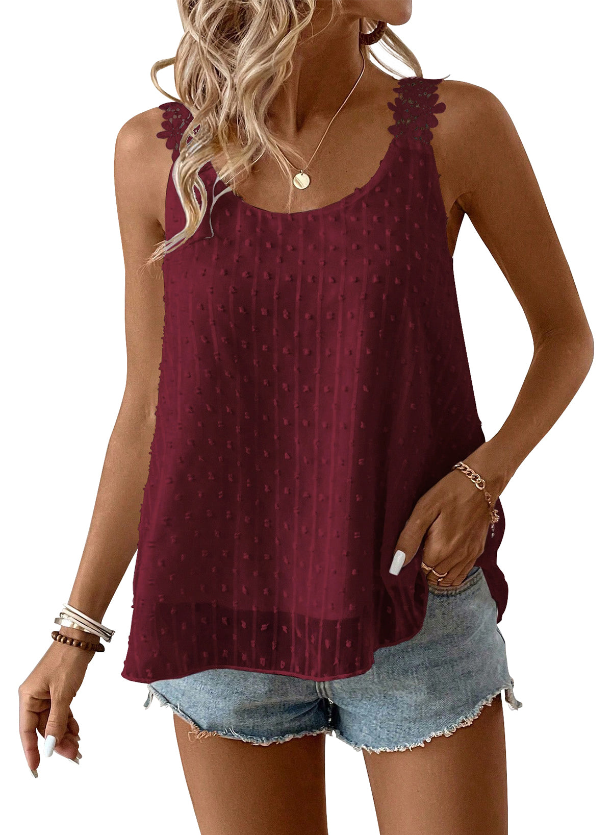 Womens Tank Tops Flowy Sleeveless Summer Boho Tank Top Lace Camisole Shirts