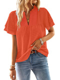 Womens Tops Butterfly Sleeve V Neck Blouses Swiss Dot Flowy Ruffle Short Sleeve Shirts