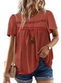 Womens Summer Tops Crewneck Short Sleeve Striped Shirts Casual Ribbed Blouses