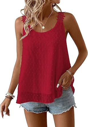 Womens Tank Tops Flowy Sleeveless Summer Boho Tank Top Lace Camisole Shirts