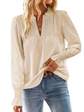 Boho Tops for Women V Neck Blouses Flowy Swiss Dot Lace Long Sleeve Shirts