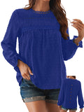 Womens Boho Tops Long Sleeve Shirts For Women Swiss Dot Cute Crewneck Blouse