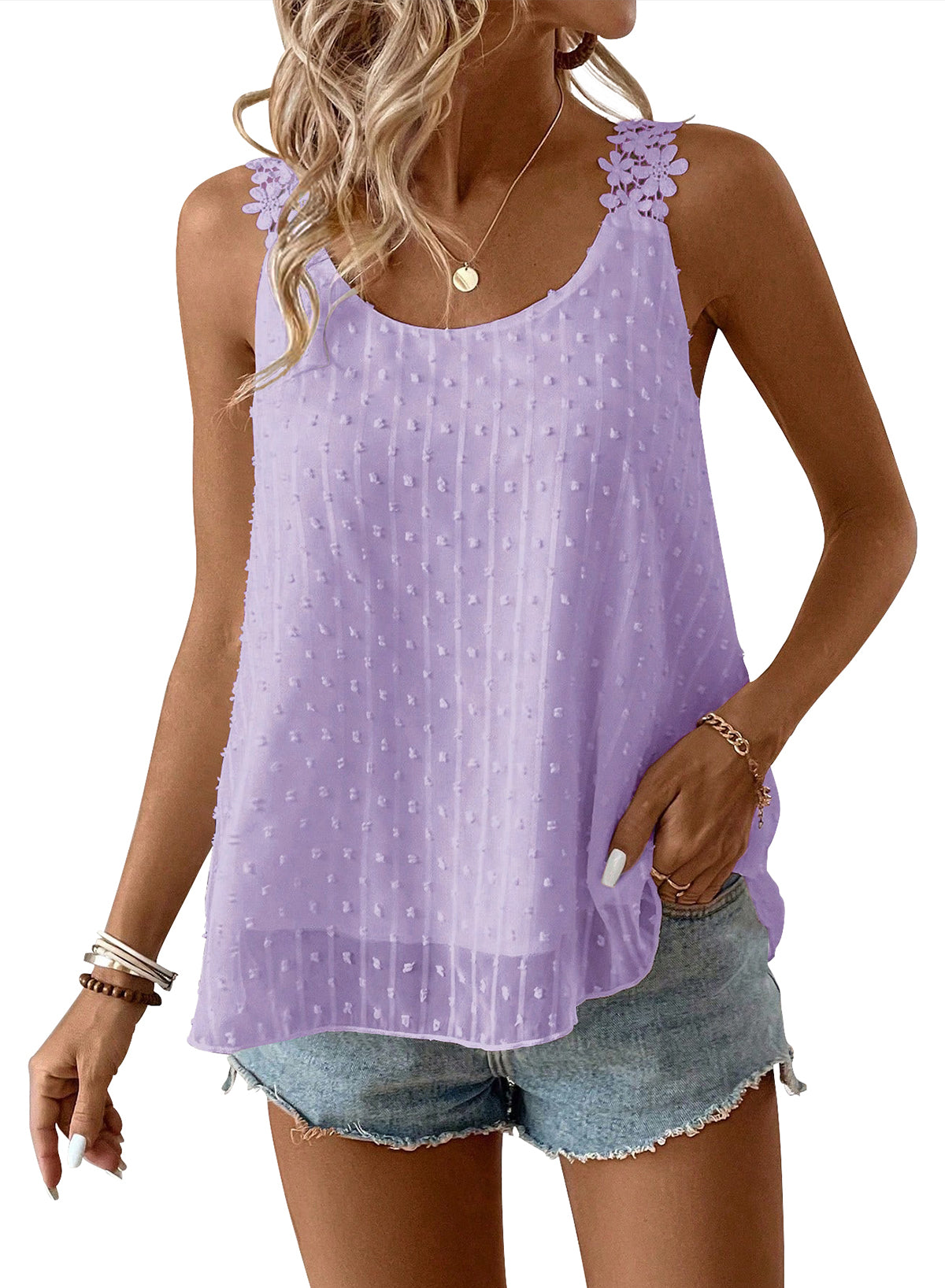 Womens Tank Tops Flowy Sleeveless Summer Boho Tank Top Lace Camisole Shirts
