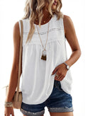 Womens Summer Tops Boho Shirts Crewneck Sleeveless Tank Tops Flowy Lace Hem Casual Blouses
