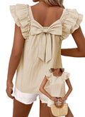 Womens Bow Tie Back Tops Ruffle Short Sleeve Shirts Cute Babydoll Chiffon Tee