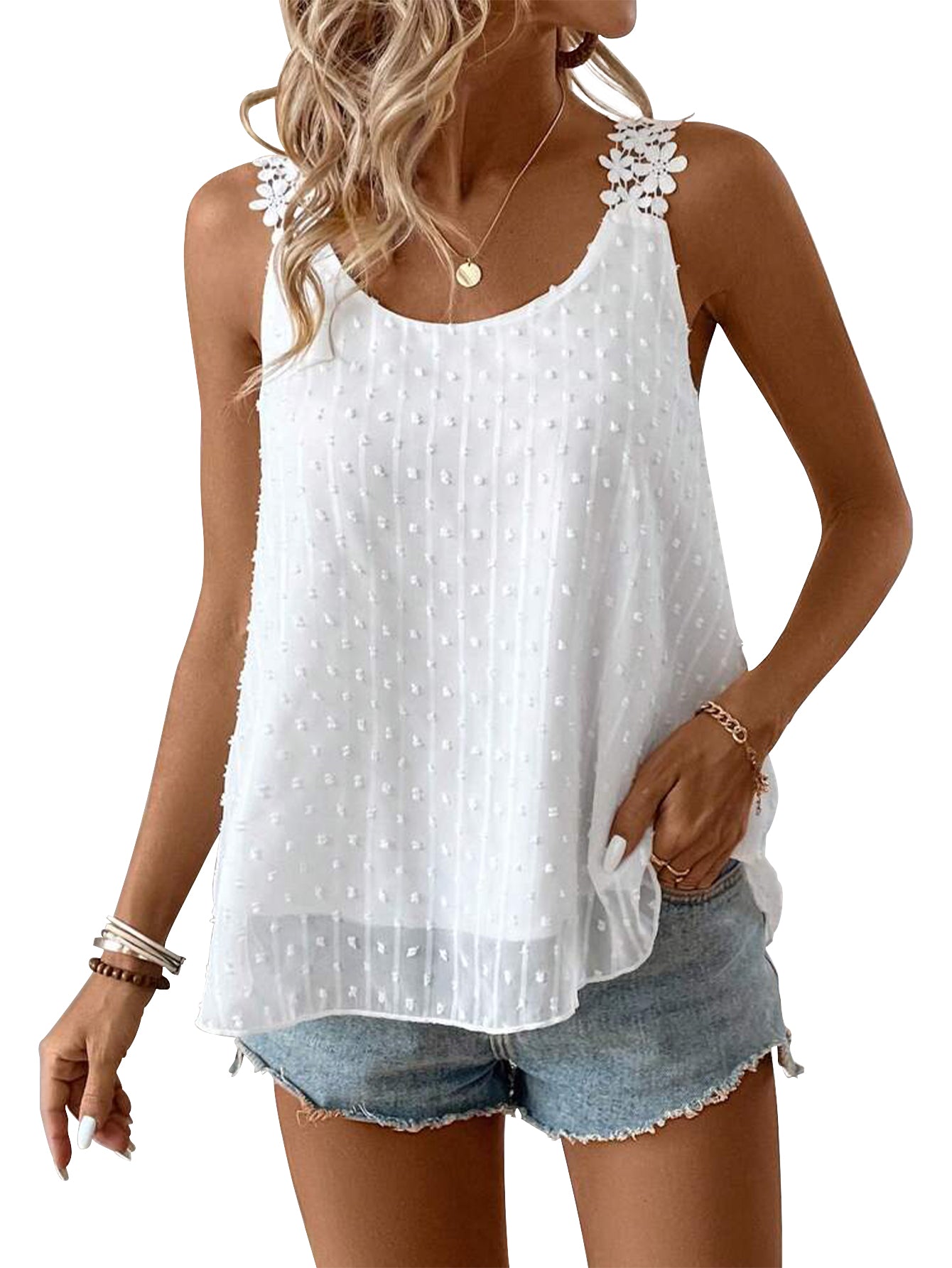Womens Tank Tops Flowy Sleeveless Summer Boho Tank Top Lace Camisole Shirts