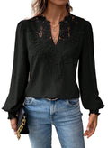 Womens Tops Swiss Dot Boho Long Sleeve Shirts V Neck Casual Chiffon Blouses
