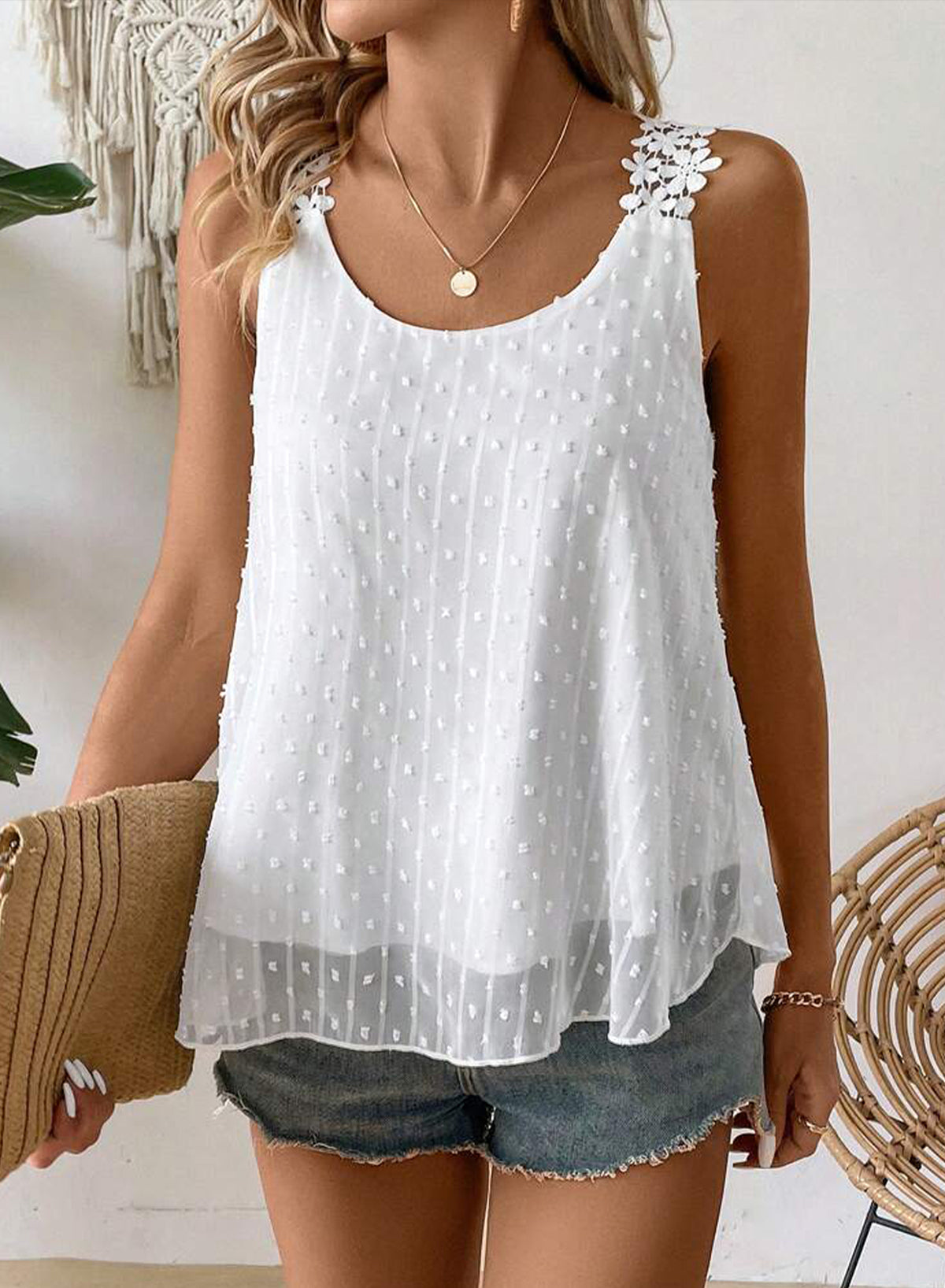 Womens Tank Tops Flowy Sleeveless Summer Boho Tank Top Lace Camisole Shirts