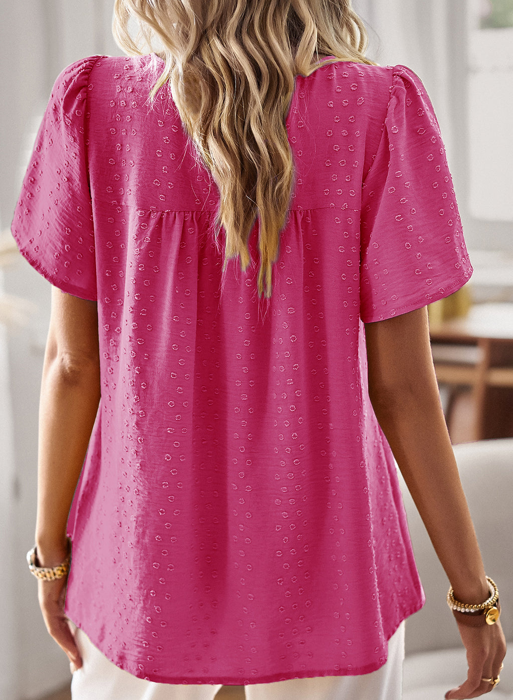 Womens Summer Tops Crewneck Short Sleeve Shirts Flowy Lace Hem Casual Chiffon Blouses