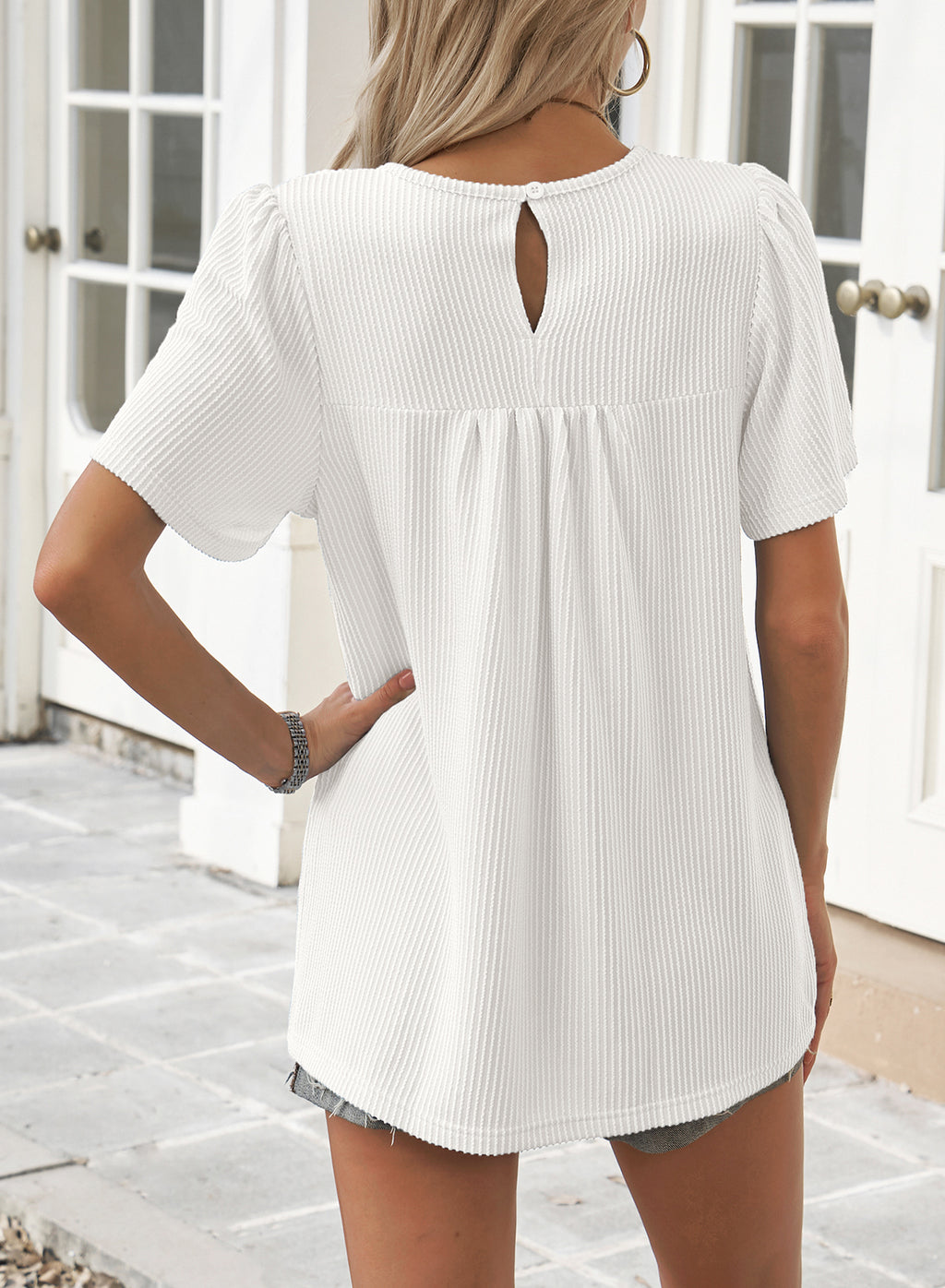Womens Summer Tops Crewneck Short Sleeve Striped Shirts Casual Ribbed Blouses