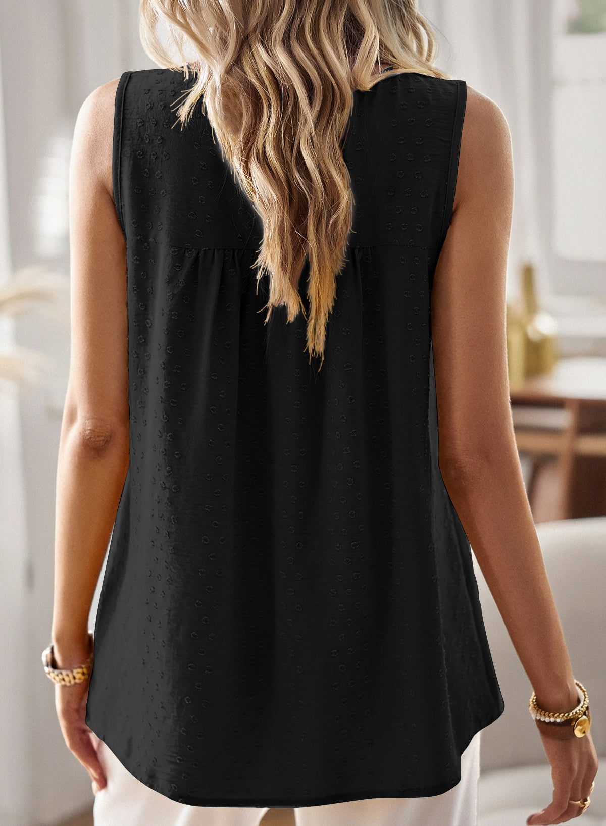Womens Summer Tops Boho Shirts Crewneck Sleeveless Tank Tops Flowy Lace Hem Casual Blouses