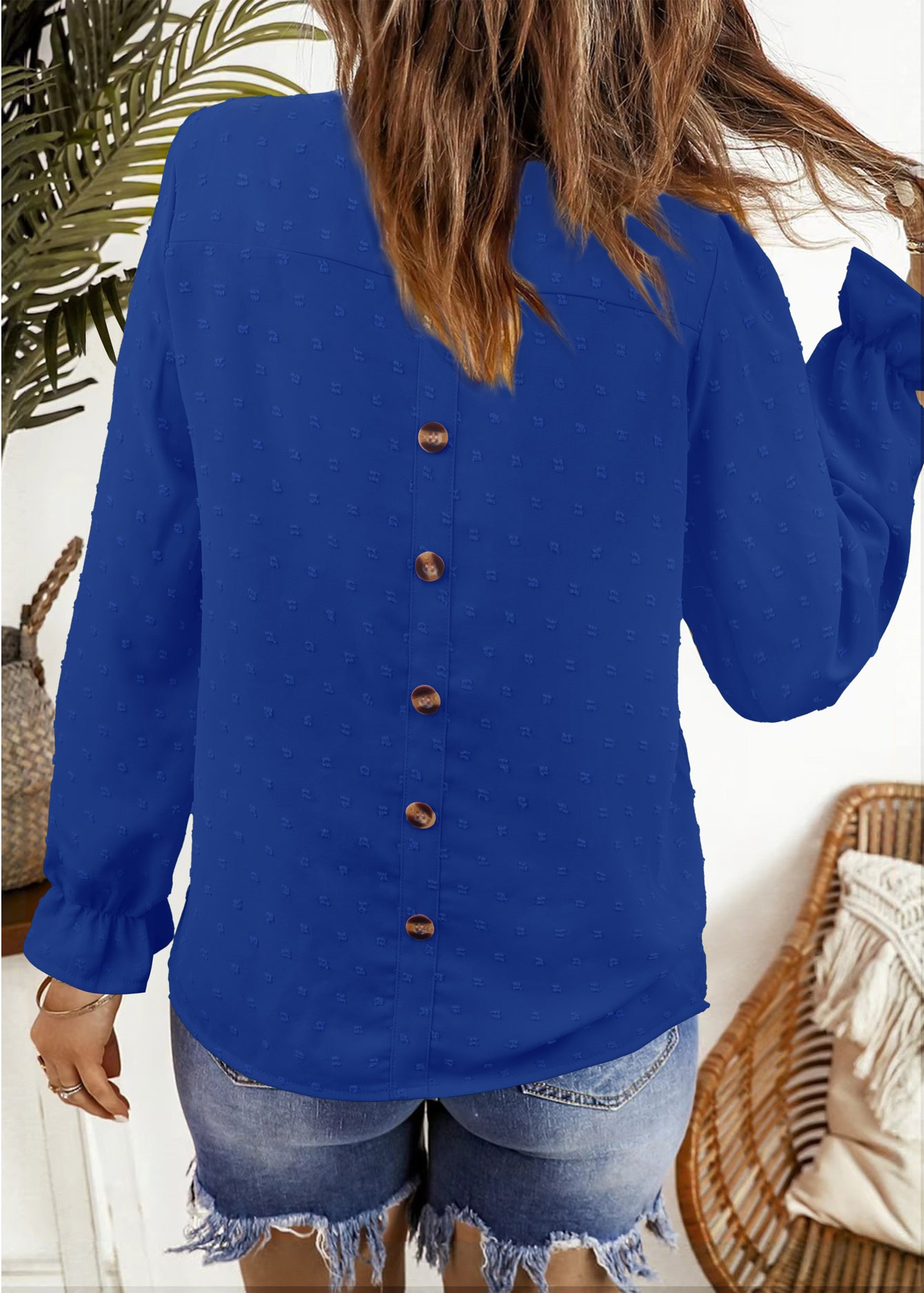 Womens Boho Tops Long Sleeve Shirts For Women Swiss Dot Cute Crewneck Blouse