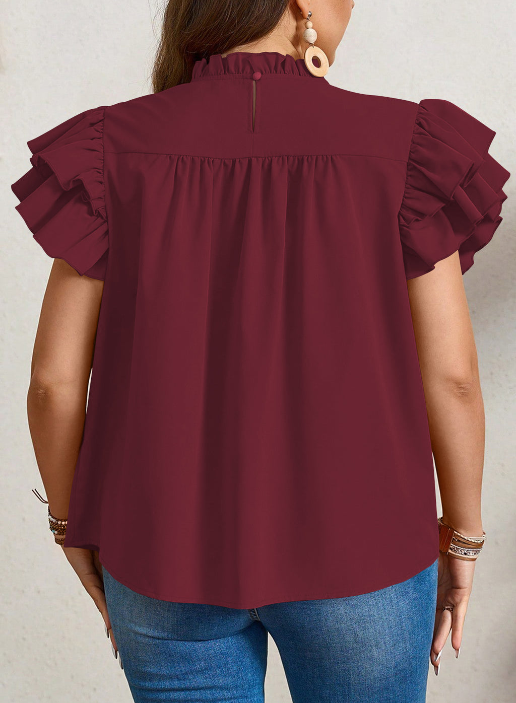 Womens Summer Tops Plus Size Ruffle Sleeve Blouses Dressy Casual Mock Neck