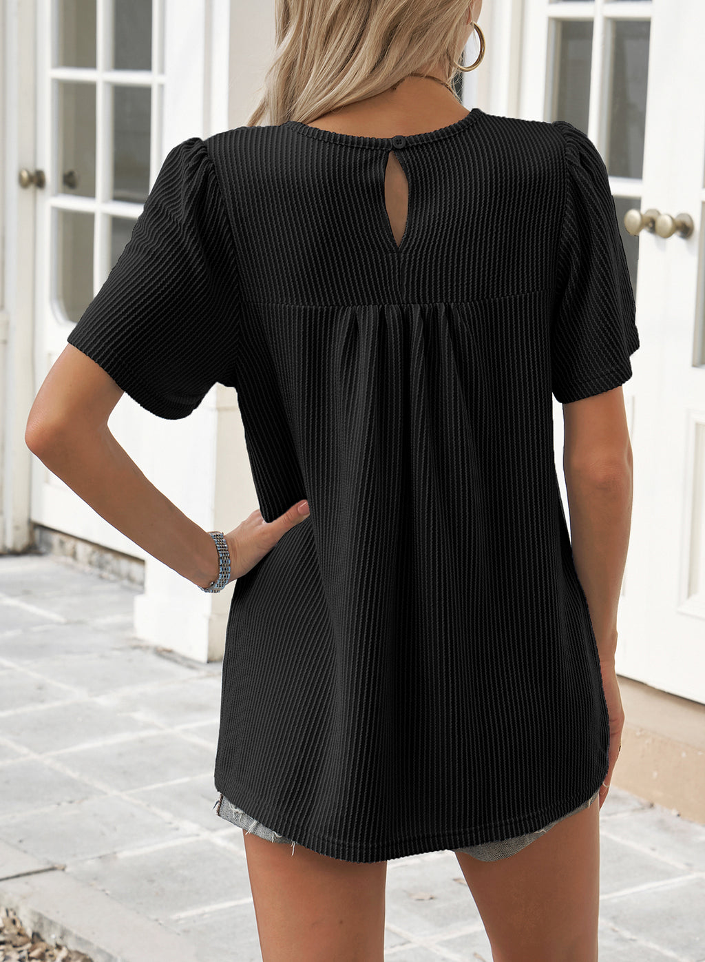 Womens Summer Tops Crewneck Short Sleeve Striped Shirts Casual Ribbed Blouses