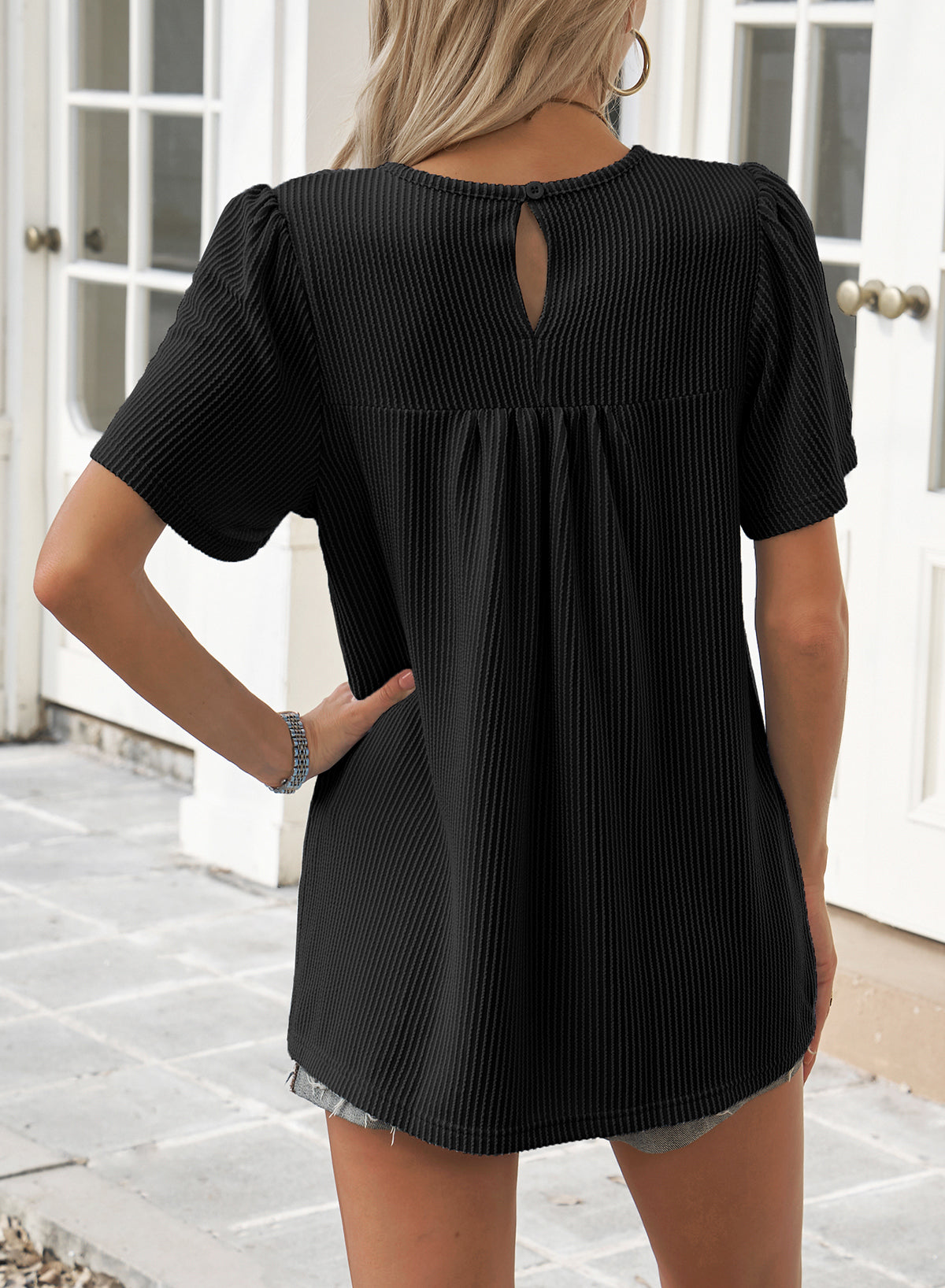 Womens Summer Tops Crewneck Short Sleeve Striped Shirts Casual Ribbed Blouses