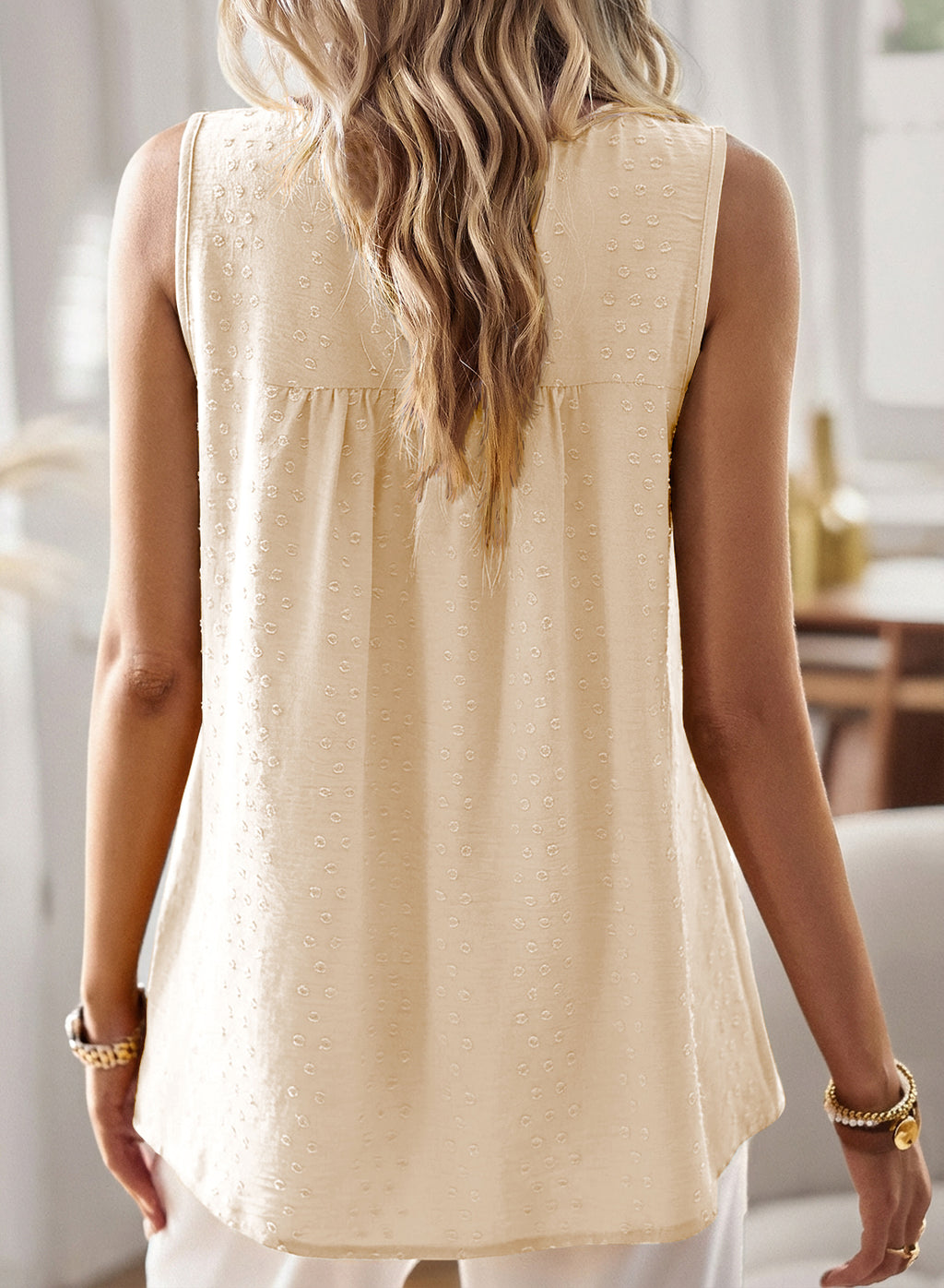 Womens Summer Tops Boho Shirts Crewneck Sleeveless Tank Tops Flowy Lace Hem Casual Blouses