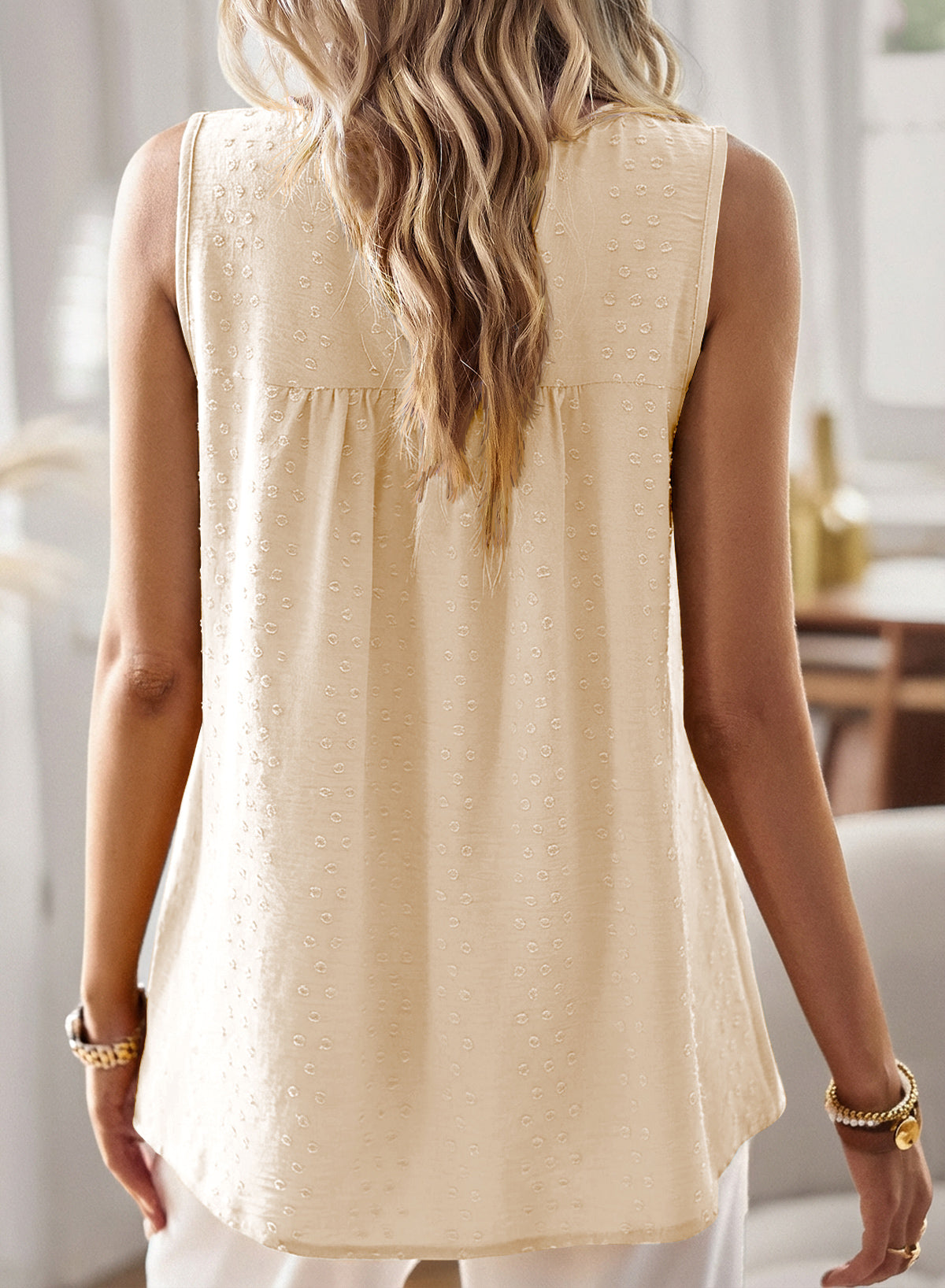 Womens Summer Tops Boho Shirts Crewneck Sleeveless Tank Tops Flowy Lace Hem Casual Blouses
