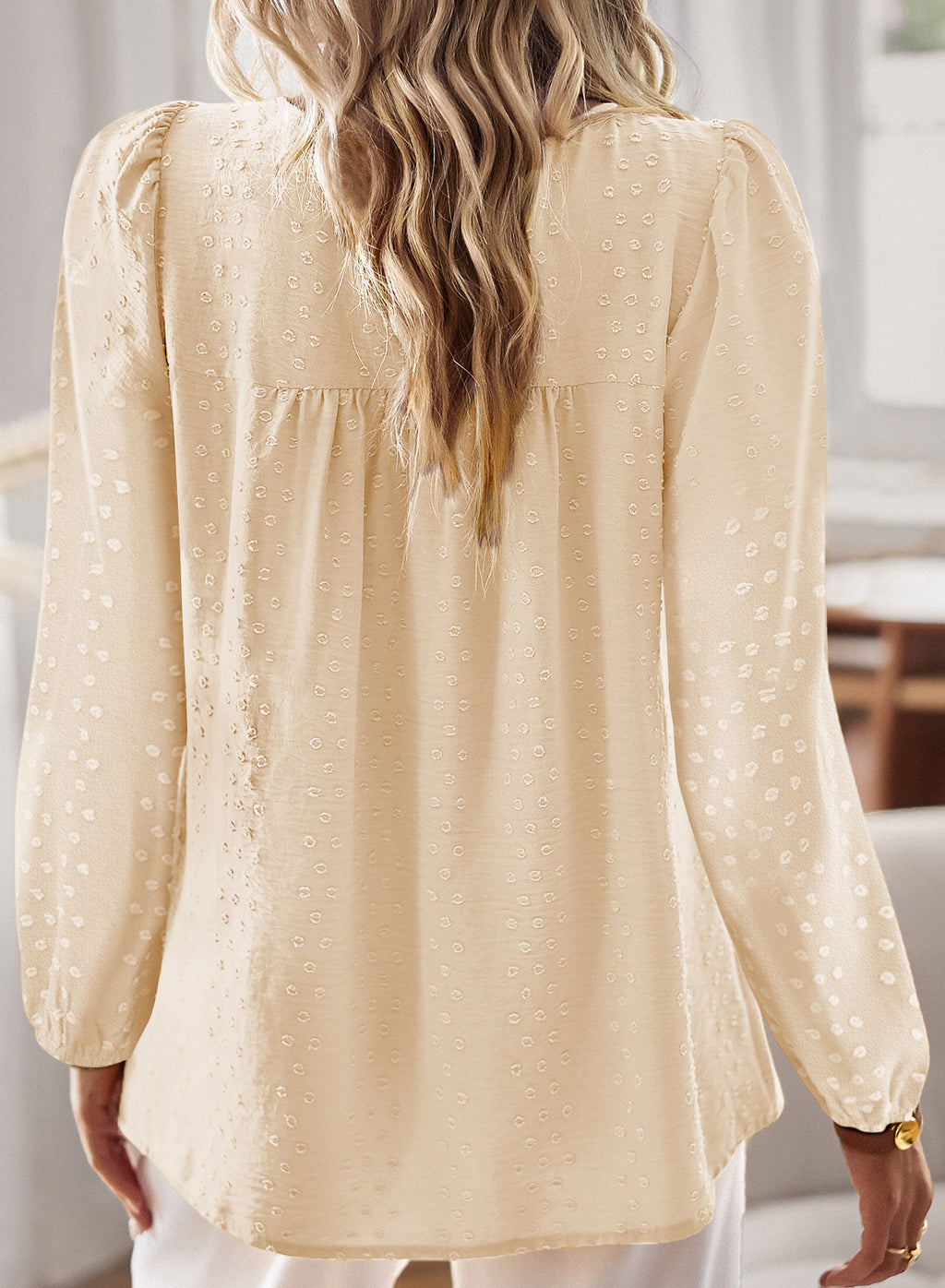 Boho Tops for Women Long Sleeve Shirts Crewneck Flowy Blouses Lace Hem Clothing
