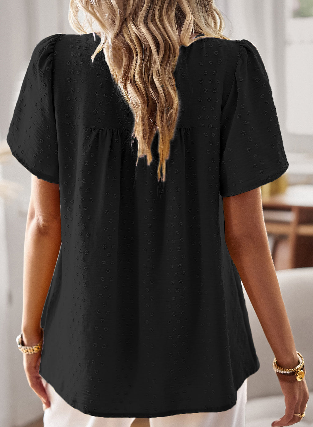 Womens Summer Tops Crewneck Short Sleeve Shirts Flowy Lace Hem Casual Chiffon Blouses