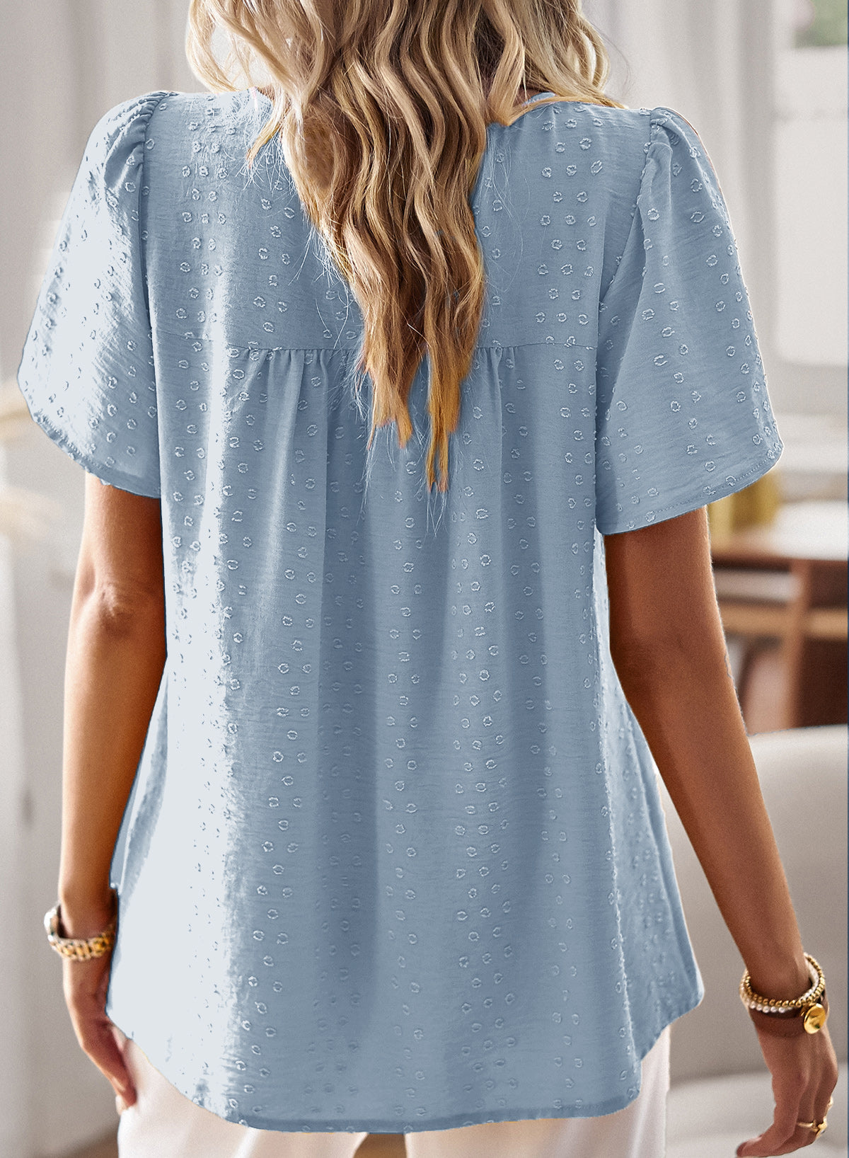 Womens Summer Tops Crewneck Short Sleeve Shirts Flowy Lace Hem Casual Chiffon Blouses
