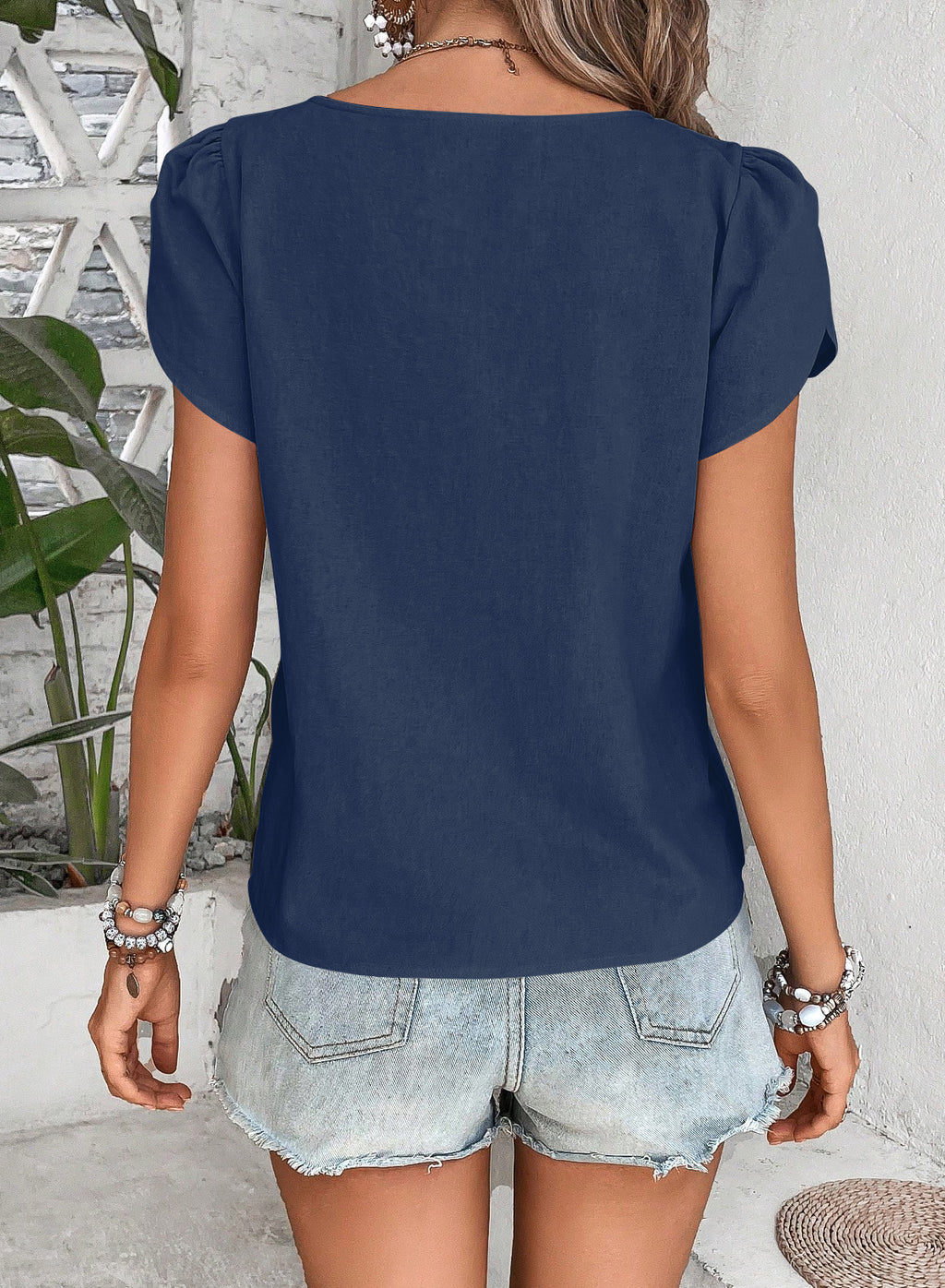 Blouses for Women Dressy Casual Petal Sleeve V Neck Asymmetric Collar Summer Tops