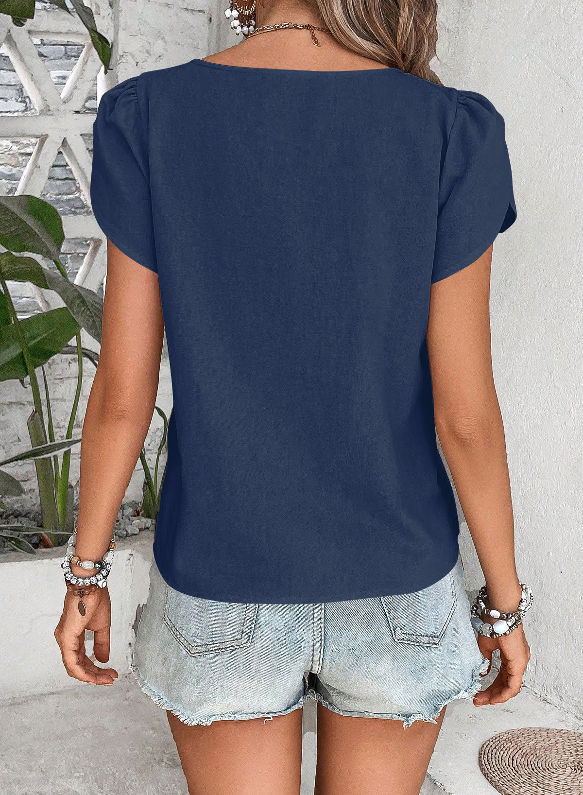 Blouses for Women Dressy Casual Petal Sleeve V Neck Asymmetric Collar Summer Tops
