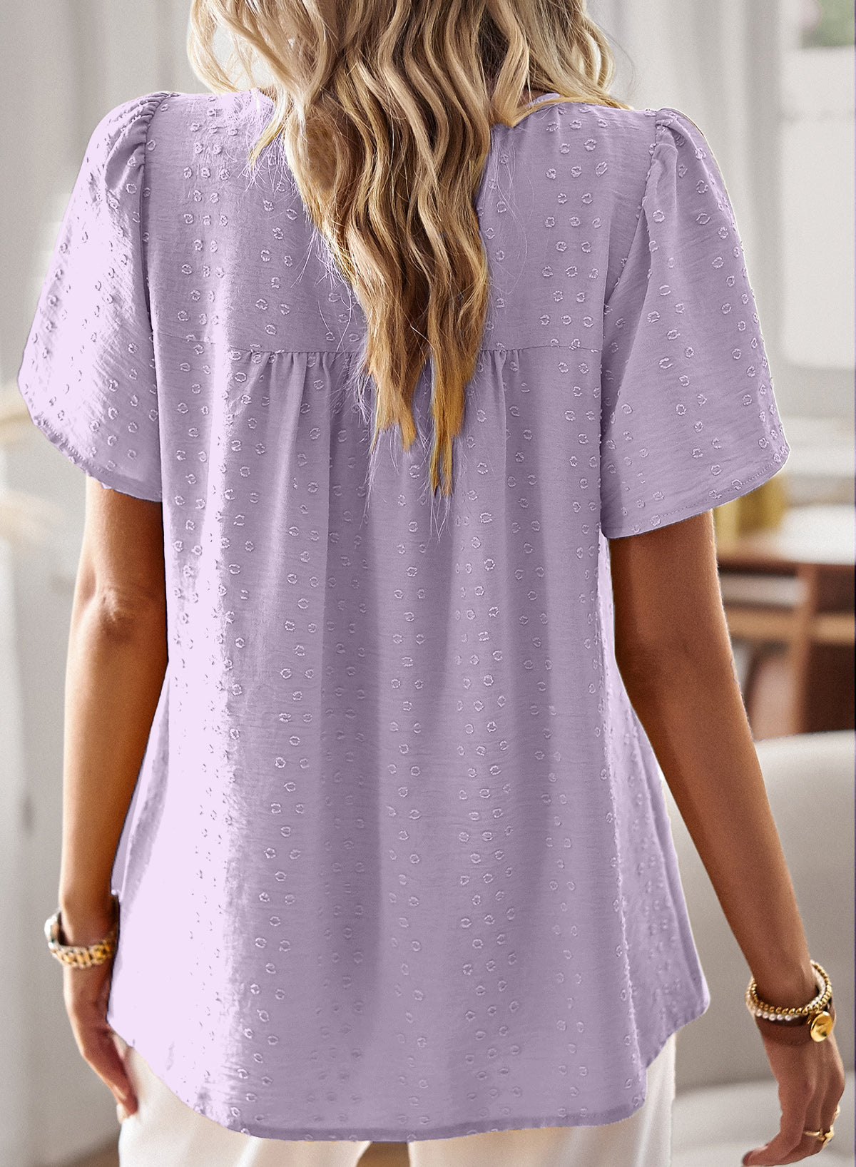 Womens Summer Tops Crewneck Short Sleeve Shirts Flowy Lace Hem Casual Chiffon Blouses