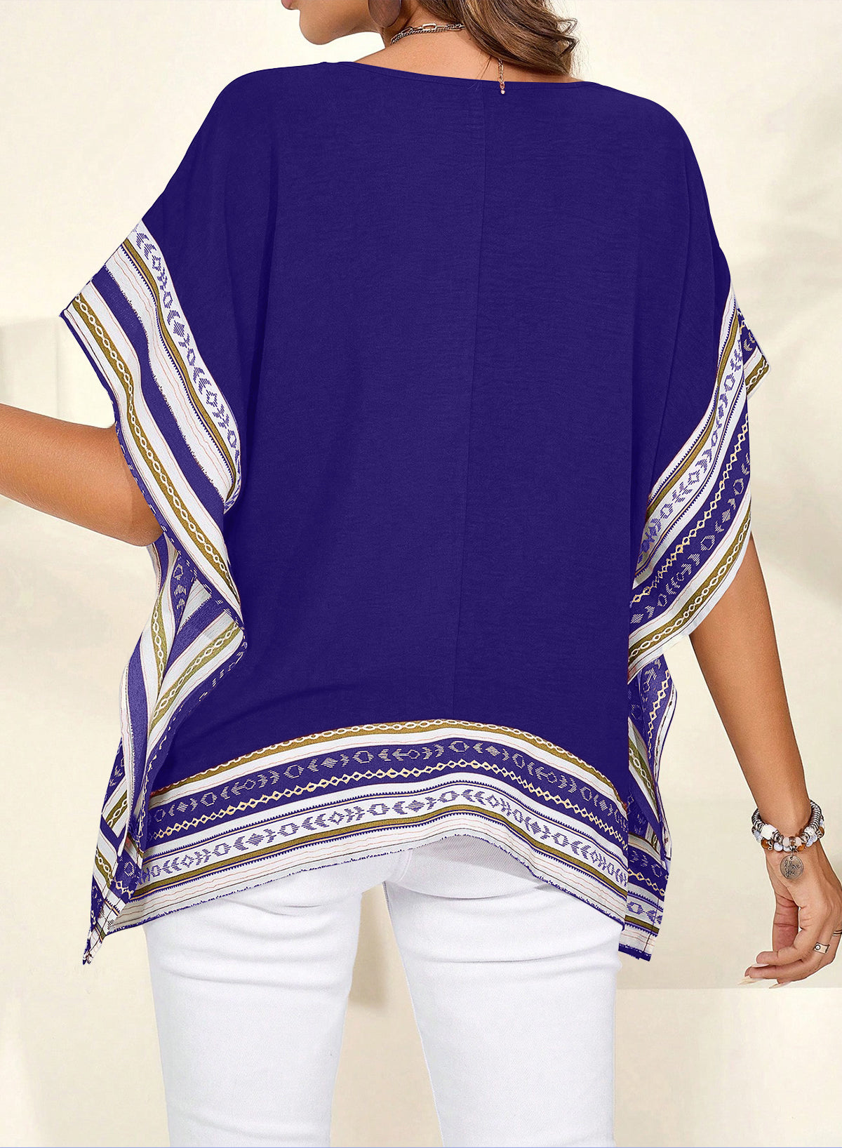 Women's Casual V Neck Floral Tops Batwing Sleeve Blouse Loose Fitting Shirts