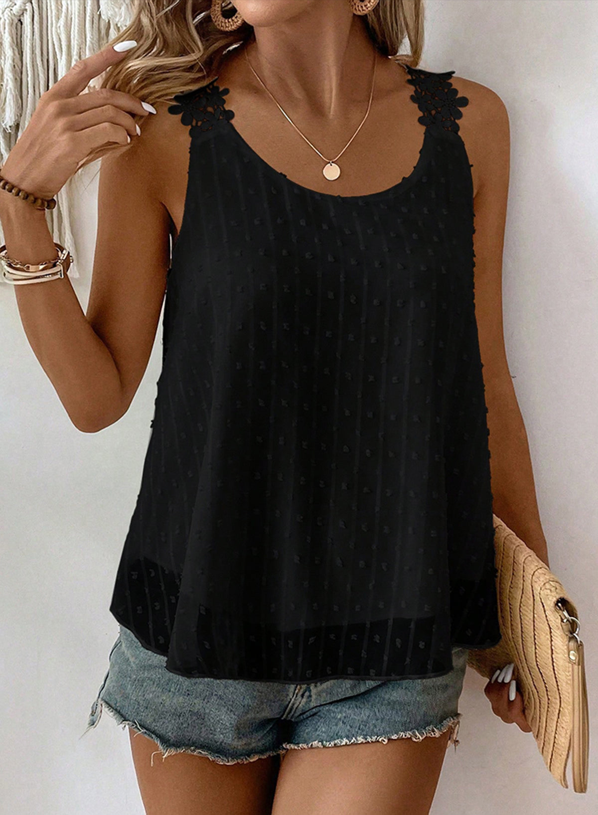 Womens Tank Tops Flowy Sleeveless Summer Boho Tank Top Lace Camisole Shirts