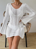 Womens Swimsuit Cover Up Long Sleeve Crochet Bathing Suit Mesh Backless Cover Ups
