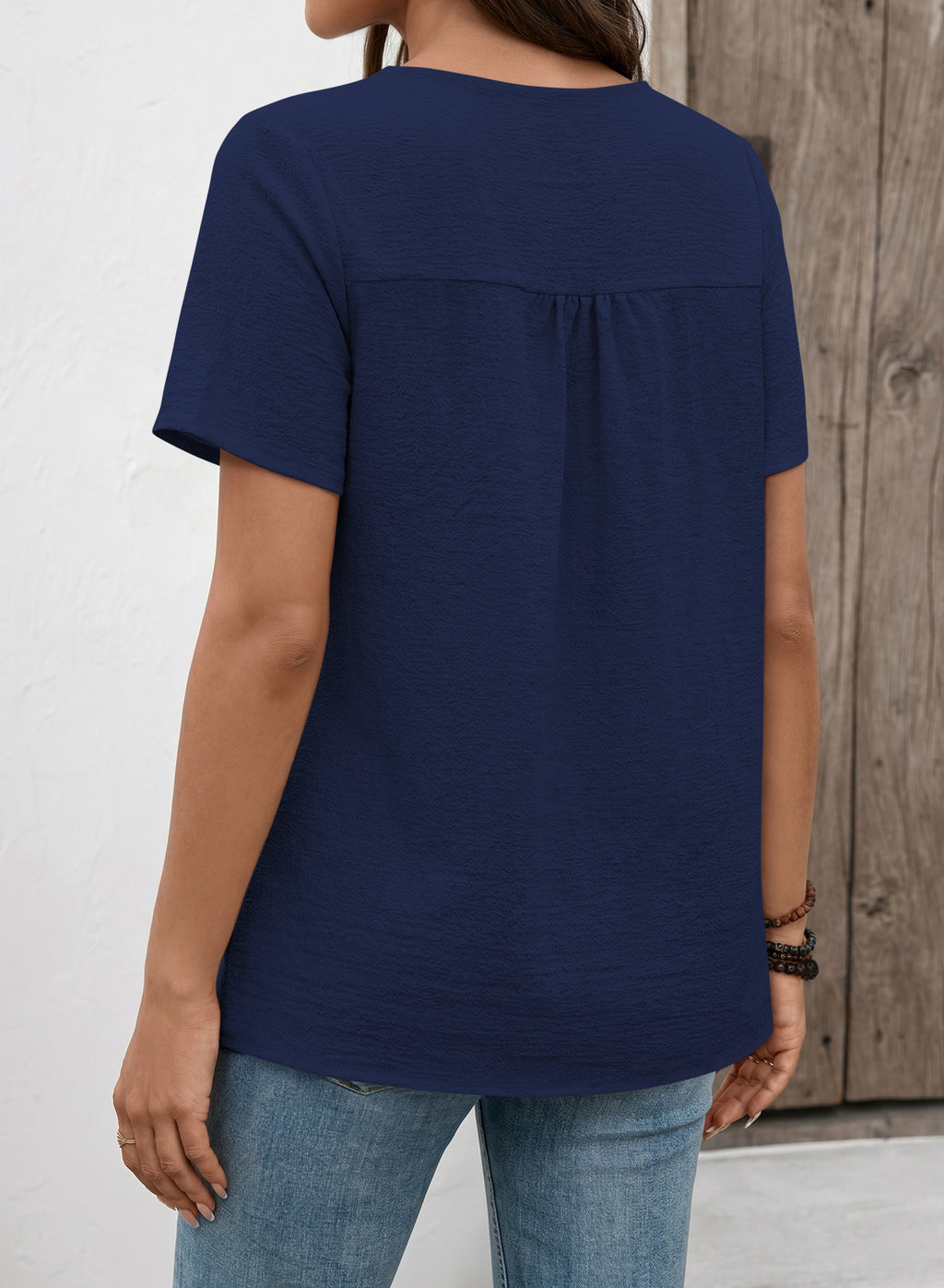 Womens Summer Tops Short Sleeve Boho Blouses Casual Lace V Neck Button Shirts