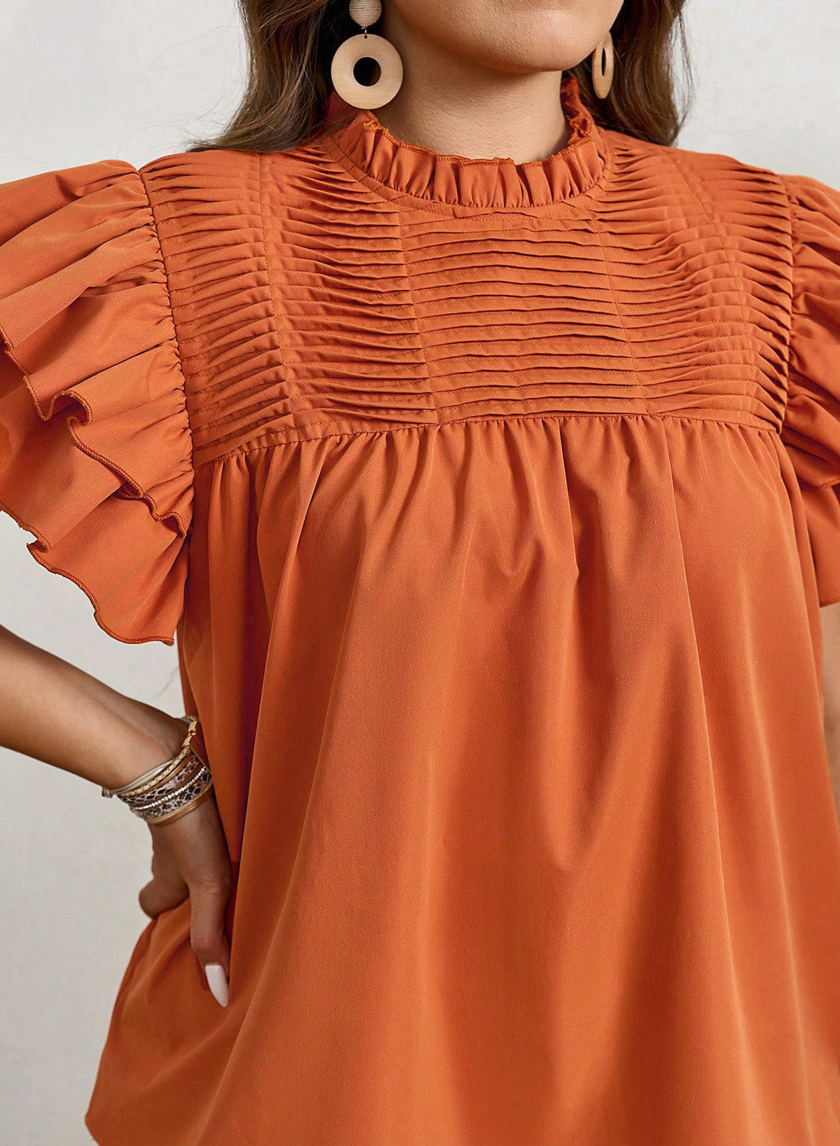 Womens Summer Tops Plus Size Ruffle Sleeve Blouses Dressy Casual Mock Neck