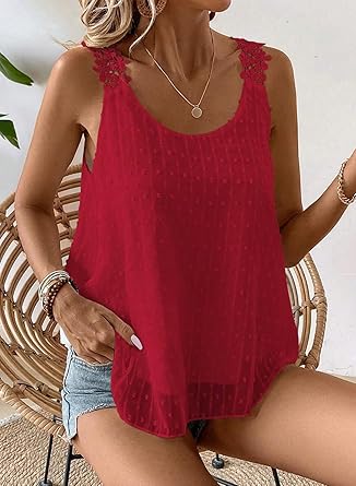 Womens Tank Tops Flowy Sleeveless Summer Boho Tank Top Lace Camisole Shirts
