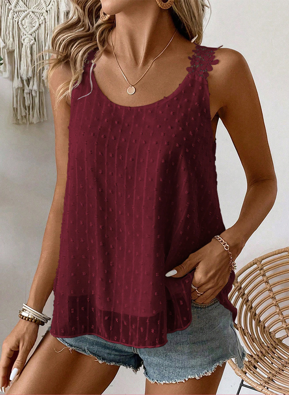 Womens Tank Tops Flowy Sleeveless Summer Boho Tank Top Lace Camisole Shirts
