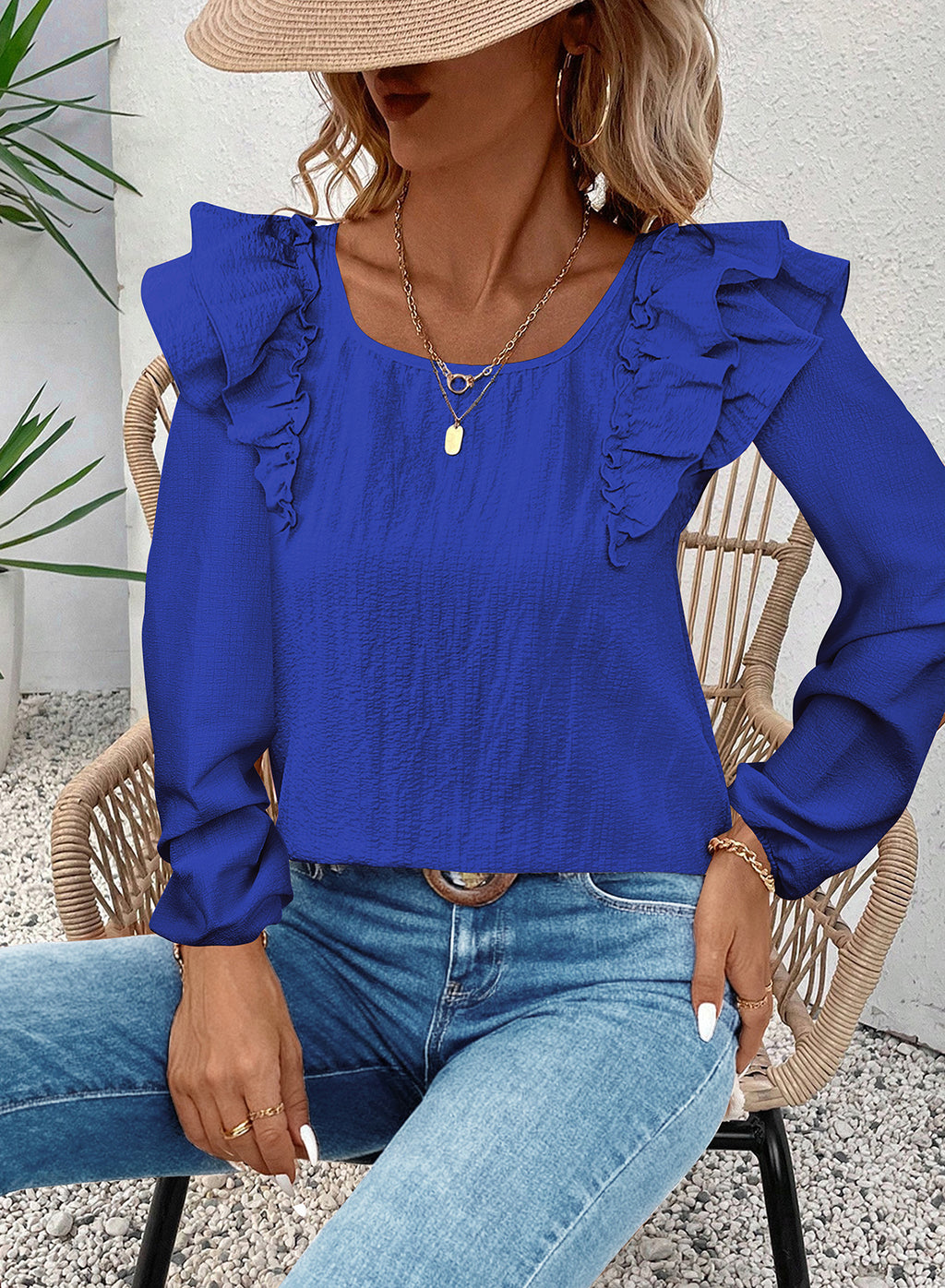 Womens Bow Tie Back Tops Square Neck Long Ruffle Sleeve T-Shirts