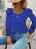 Womens Bow Tie Back Tops Square Neck Long Ruffle Sleeve T-Shirts